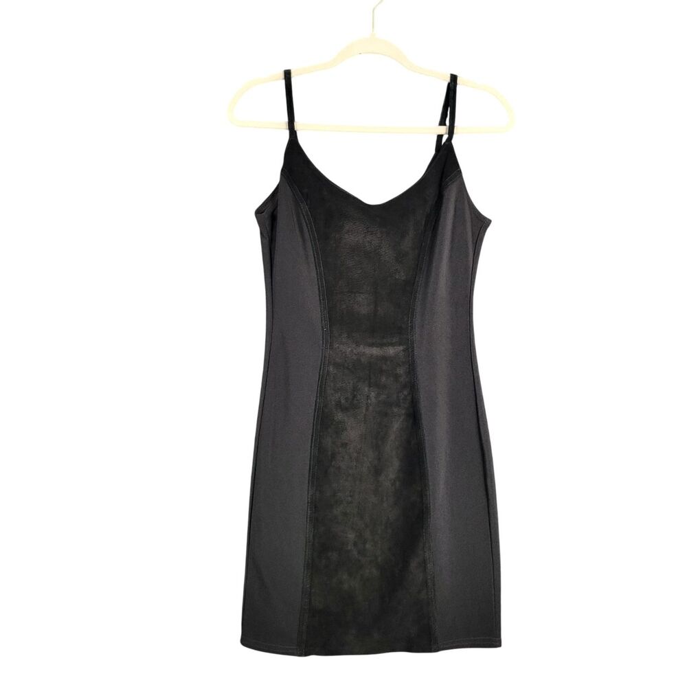 WILSONS LEATHER Black Suede Leather Slip Dress Biker Minimalist Vamp SIZE SMALL